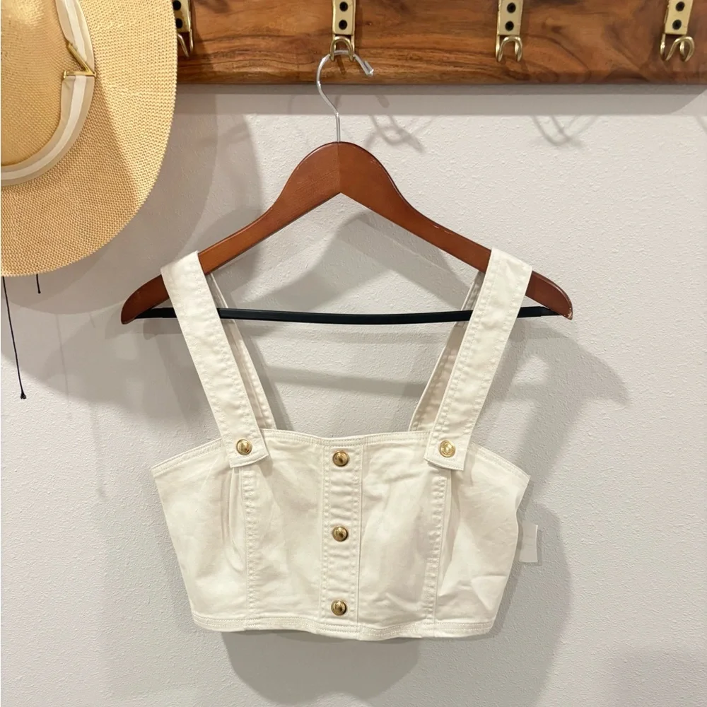 Michael Kors Women's Cream Cropped Button-Front Tank Top size Small‎